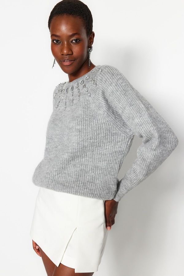 Trendyol Trendyol Gray Stone Detailed Knitwear Sweater