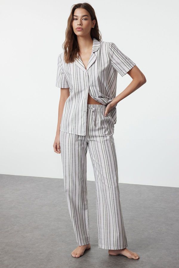 Trendyol Trendyol Gray Striped Cotton Woven Pajama Set