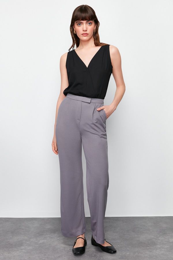 Trendyol Trendyol Gray Velcro Closure Detailed Straight/Straight Cut Woven Trousers