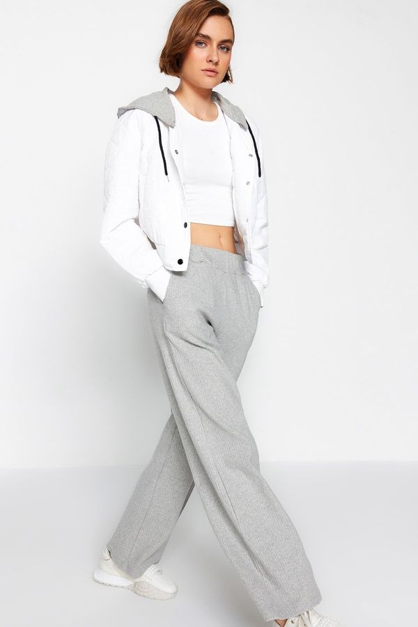 Trendyol Trendyol Gray Wide Leg/Relaxed Fit Ribbed Knitted Sweatpants