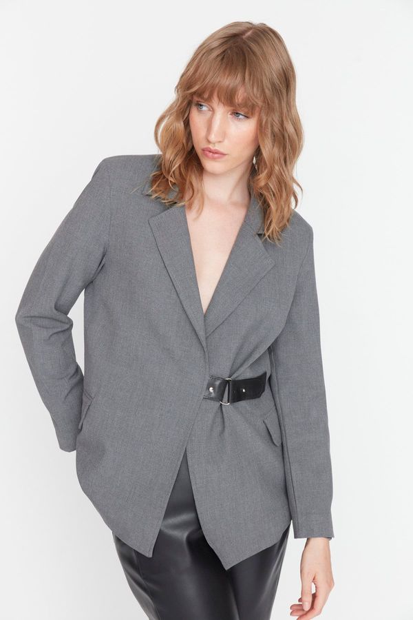 Trendyol Trendyol Gray Woven Lined Blazer with Buckle Detail