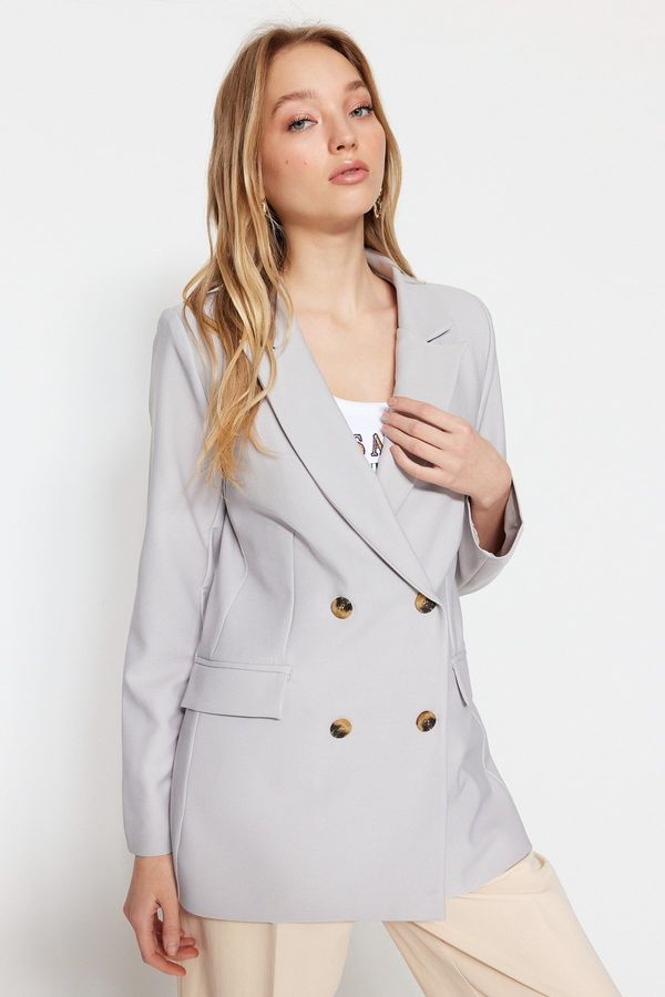 Trendyol Trendyol Gray Woven Lined Double Breasted Blazer with Closure