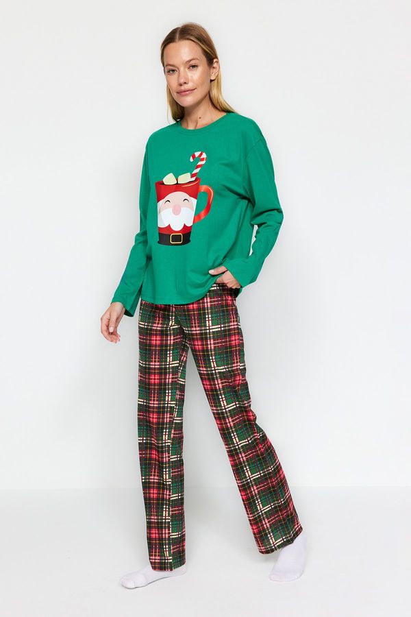 Trendyol Trendyol Green 100% Cotton Christmas Themed Knitted Pajama Set