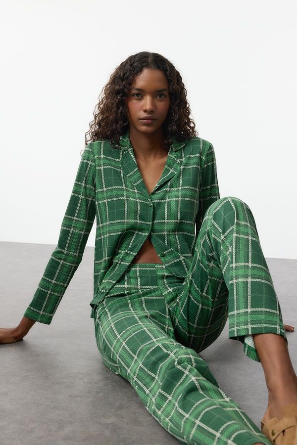 Trendyol Trendyol Green 100% Cotton Plaid Knitted Pajama Set