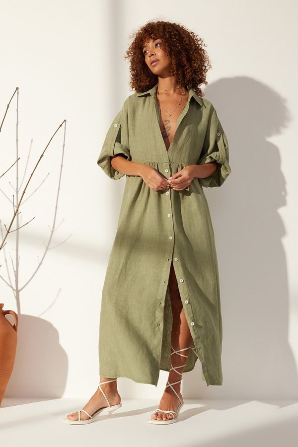 Trendyol Trendyol Green 100% Linen Oversize Maxi Dress