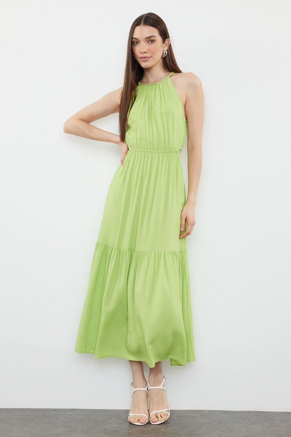 Trendyol Trendyol Green A-line Cut Out Detailed Viscose Midi Woven Midi Woven Dress