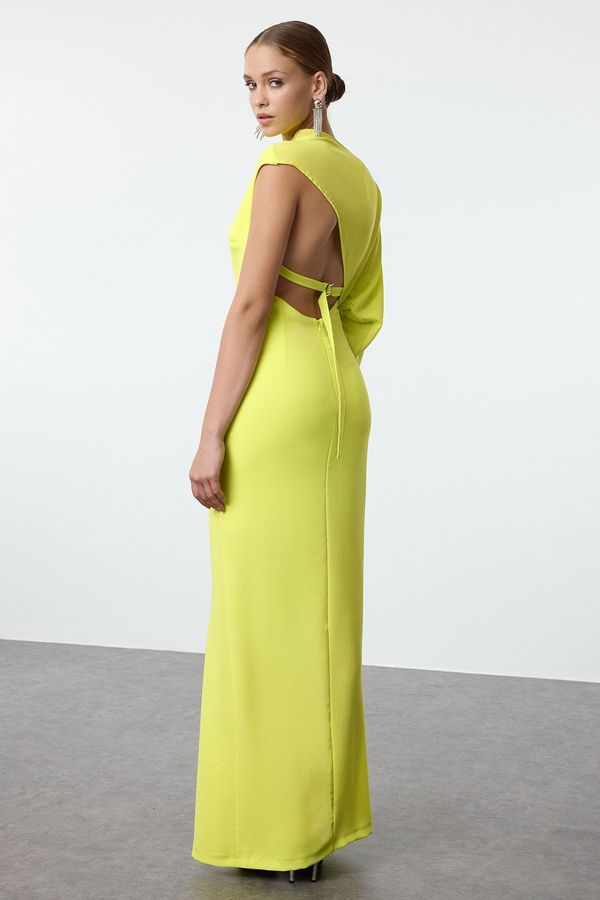 Trendyol Trendyol Green Backless Detailed Woven Long Elegant Evening Dress