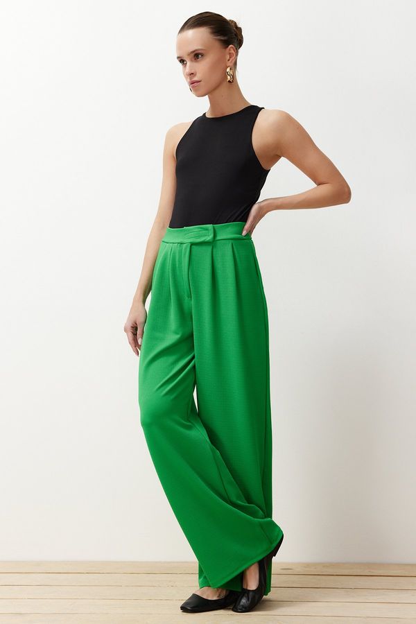 Trendyol Trendyol Green Belt Velcro High Waist Pleated Wide Leg Trousers