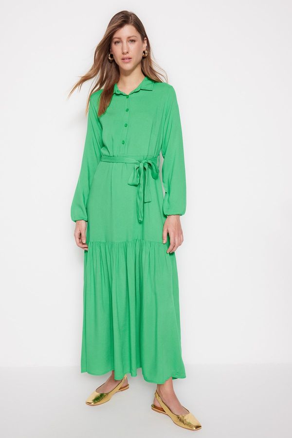 Trendyol Trendyol Green Belted Half Pat 100% Viscose Woven Dress