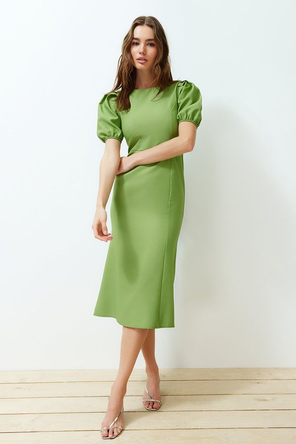 Trendyol Trendyol Green Bodycon Balloon Sleeve Midi Woven Dress