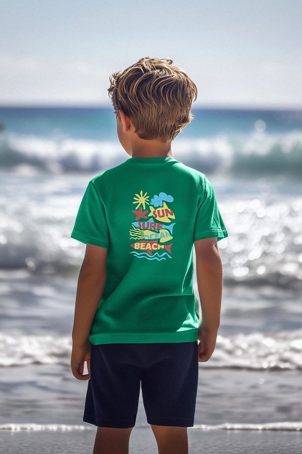 Trendyol Trendyol Green Boy Back Printed Knitted T-Shirt