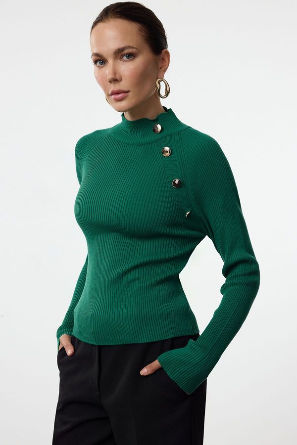 Trendyol Trendyol Green Button Detailed Thin Knit Sweater