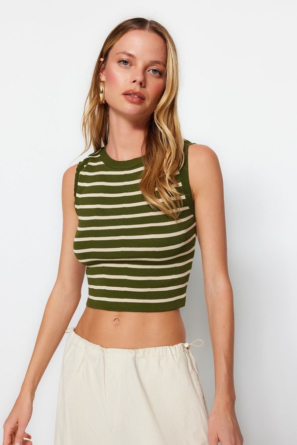 Trendyol Trendyol Green Crop Striped Knitwear Blouse