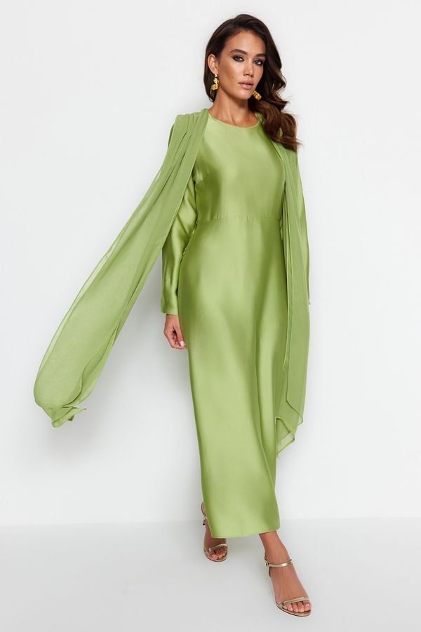Trendyol Trendyol Green Flight Satin Evening Dress