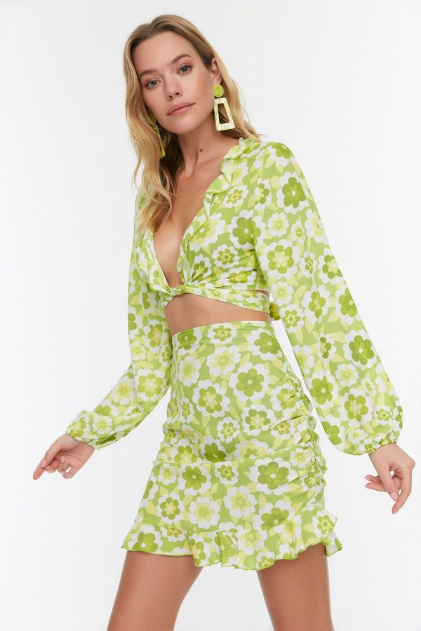 Trendyol Trendyol Green Floral Print Beach Top-Top Set