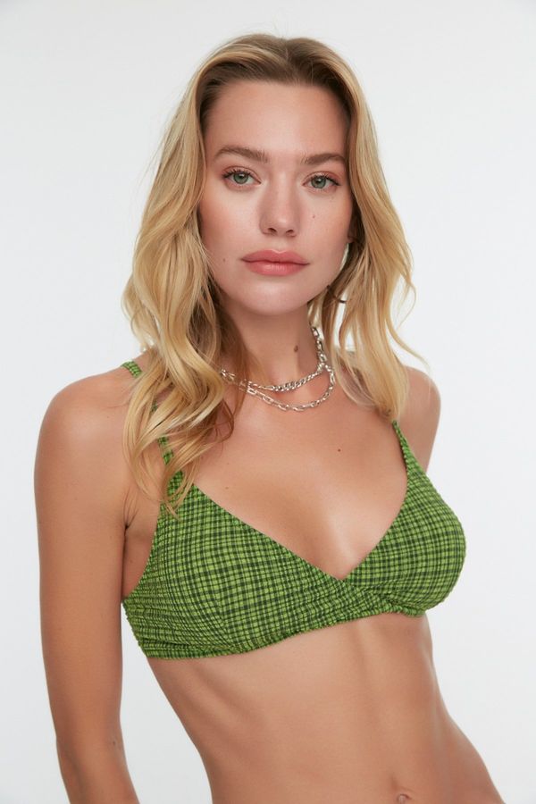 Trendyol Trendyol Green Gingham Textured Triangle Bikini Top
