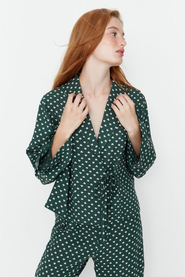 Trendyol Trendyol Green Heart Tie Detail Viscose Woven Pajama Set