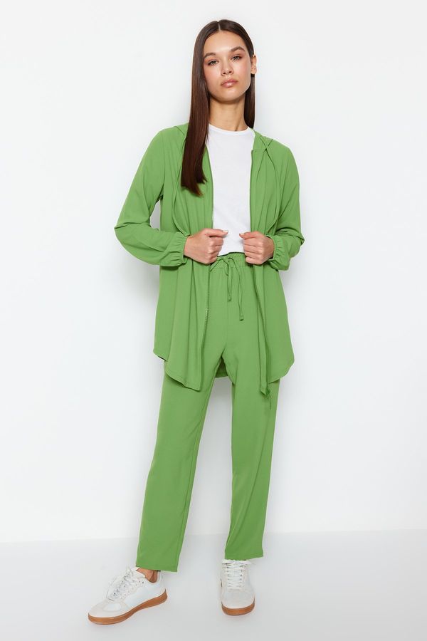 Trendyol Trendyol Green Hooded Zippered Cardigan-Trousers Woven Bottom-Top Set