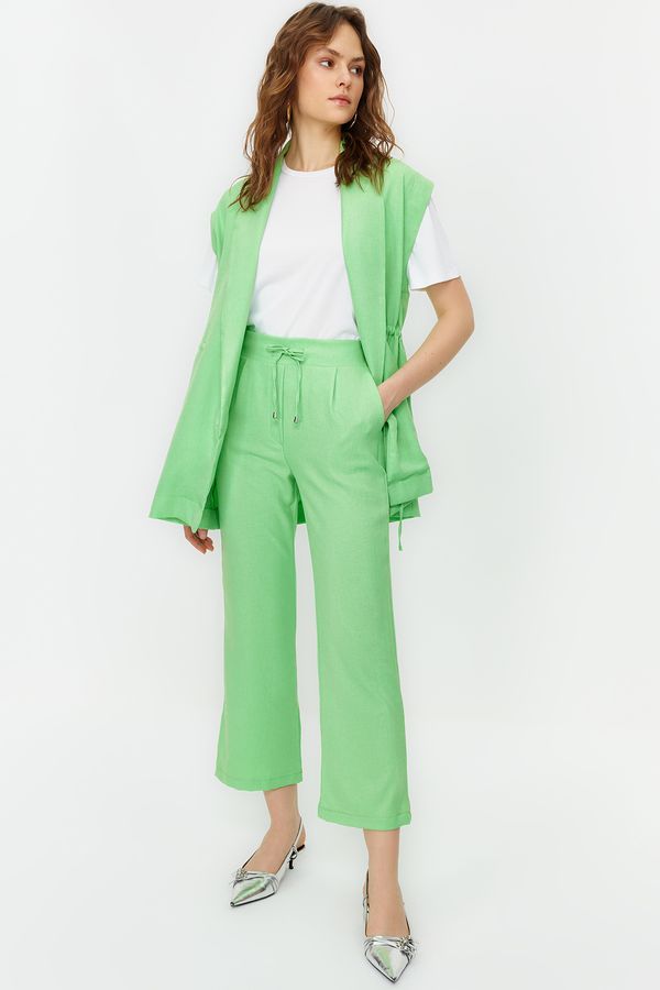 Trendyol Trendyol Green Internal Tie Linen Look Kimono-Trousers Woven Suit