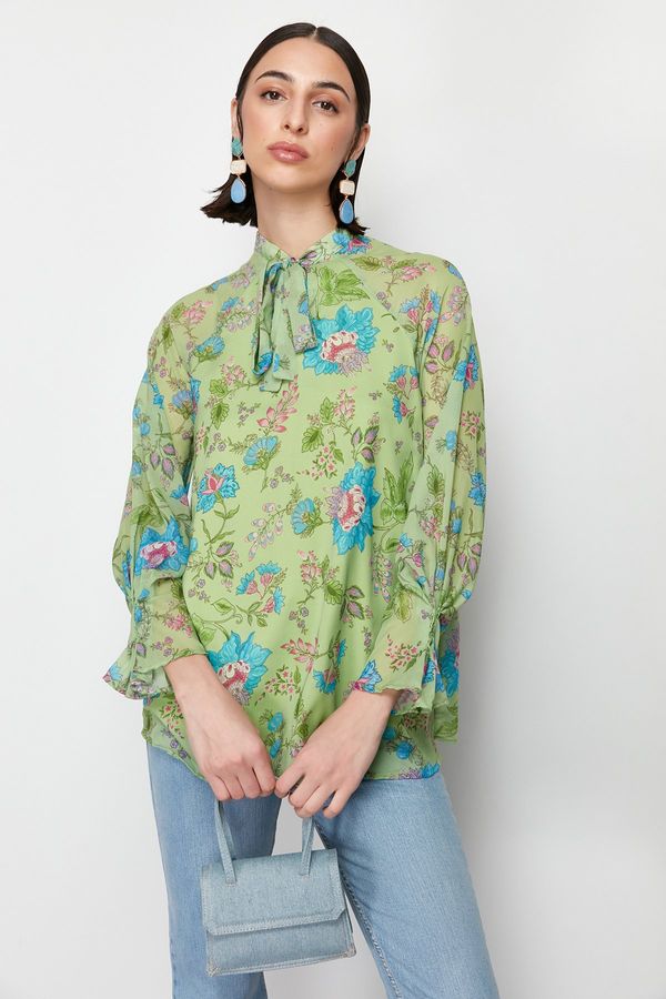 Trendyol Trendyol Green Lined Chiffon Patterned Woven Tunic