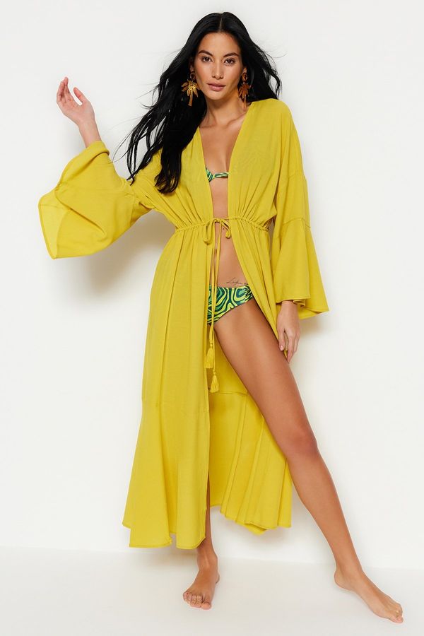 Trendyol Trendyol Green Maxi Woven Gathered Kimono&Kaftan