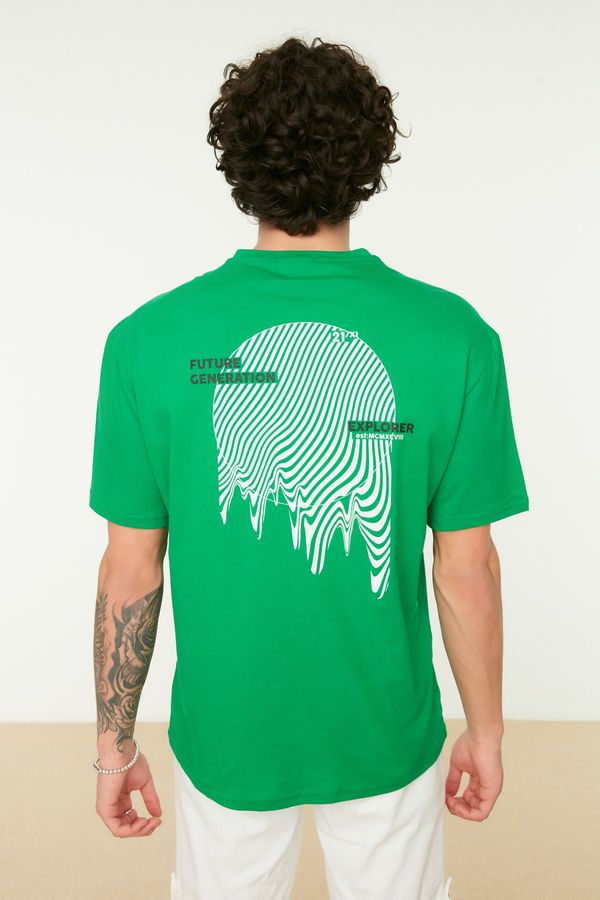 Trendyol Trendyol Green Men's Relaxed/Casual Cut Short Sleeve Back Printed 100% Cotton T-Shirt