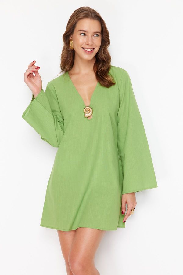 Trendyol Trendyol Green Mini Woven Premium Accessories 100% Cotton Beach Dress