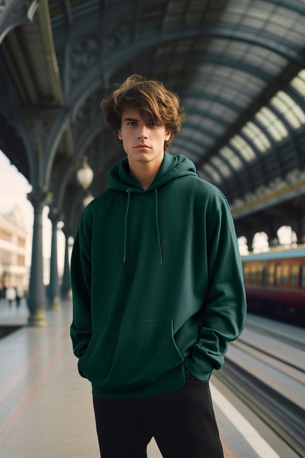 Trendyol Trendyol Green Oversize/Wide Cut Hooded Fleece Inside/Warm Sweatshirt