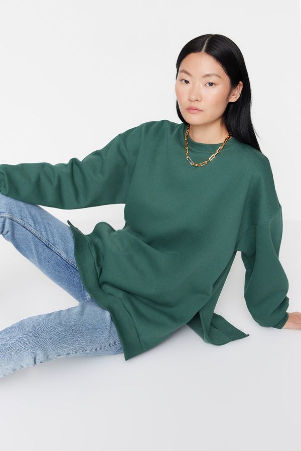 Trendyol Trendyol Green Oversize/Wide fit with slits. Thick Fleece Inside Knitted Sweatshirt