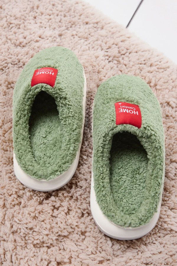 Trendyol Trendyol Green Plush Woven Label Detailed Women's Home Slippers