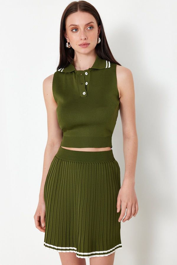 Trendyol Trendyol Green Polo Neck Pleated Knitwear Top-Top Set