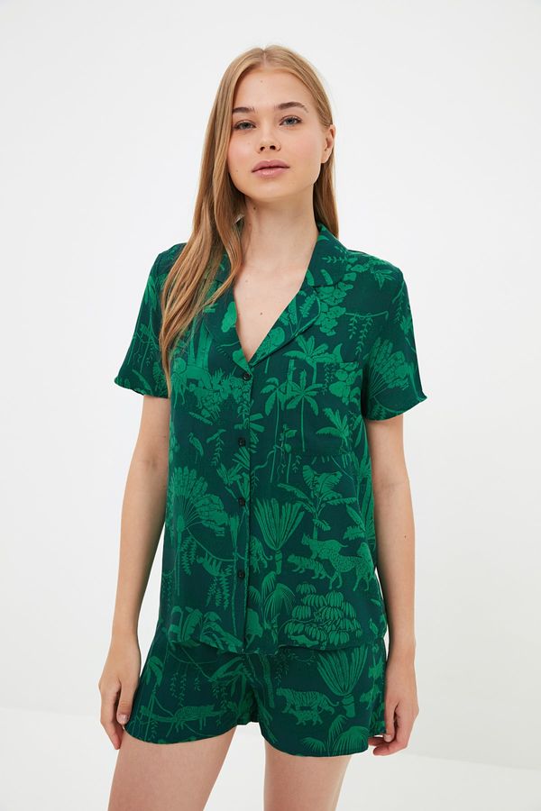 Trendyol Trendyol Green Print Detailed Shirt-Shorts Pajama Set
