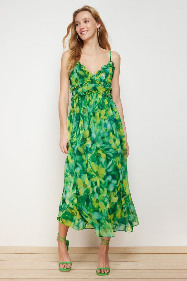 Trendyol Trendyol Green Ruffle Detailed A-Line/Bell Form Maxi Lined Woven Dress