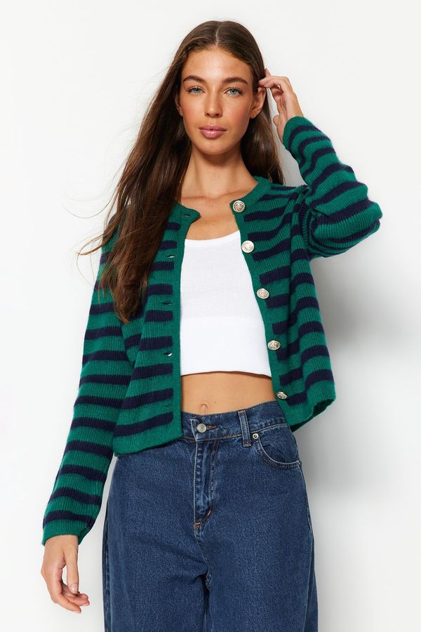 Trendyol Trendyol Green Soft Textured Striped Knitwear Cardigan