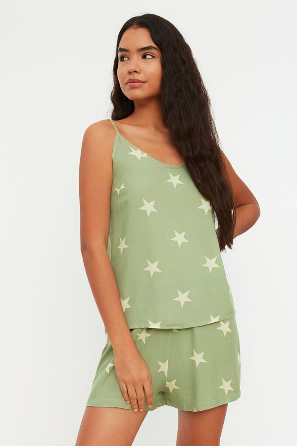 Trendyol Trendyol Green Star Rope Strap Viscose Woven Pajama Set