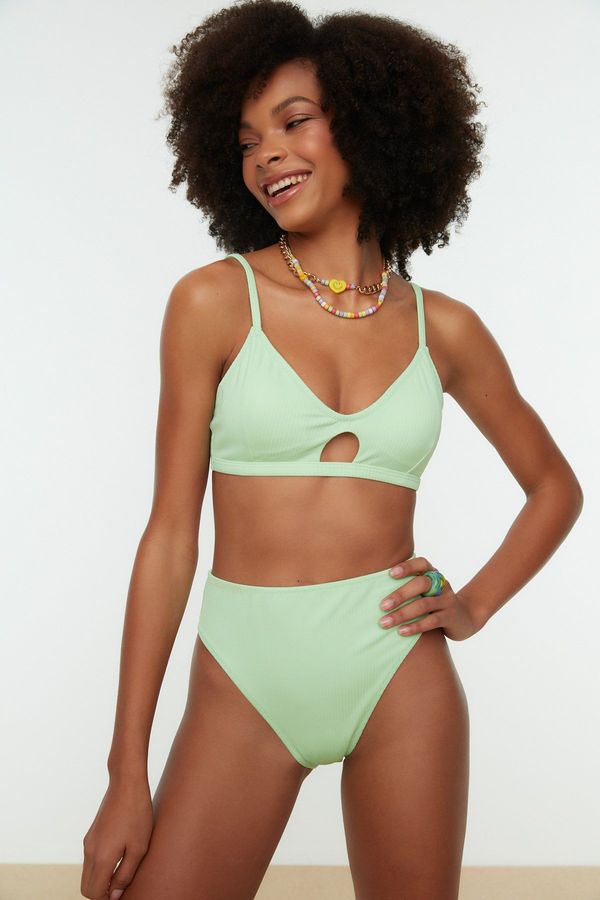 Trendyol Trendyol Green Textured High Waist Bikini Bottoms