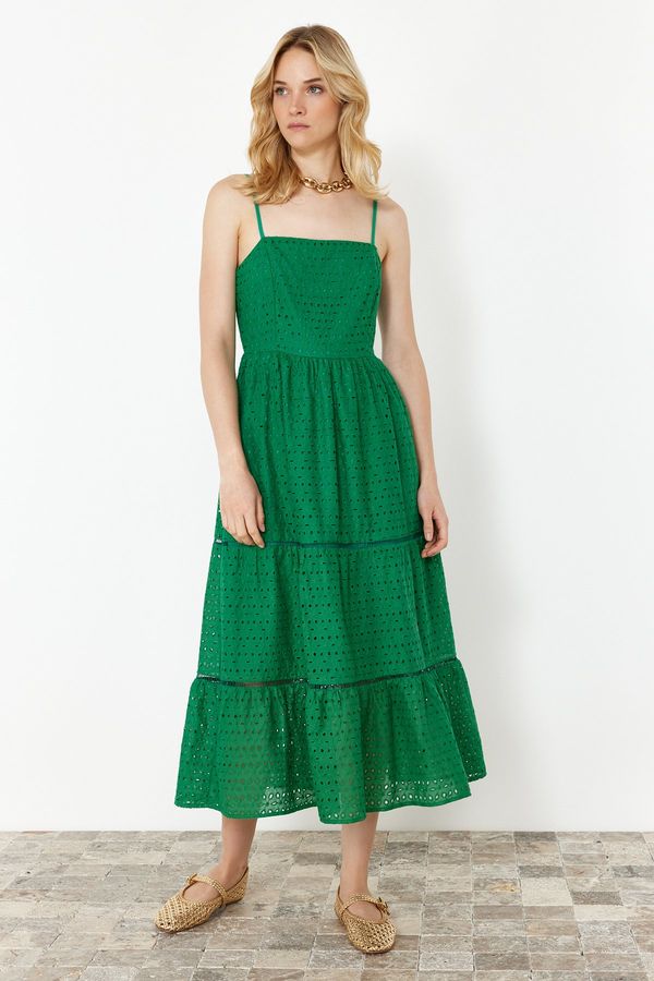 Trendyol Trendyol Green Waist Maxi Embroidery Woven Dress