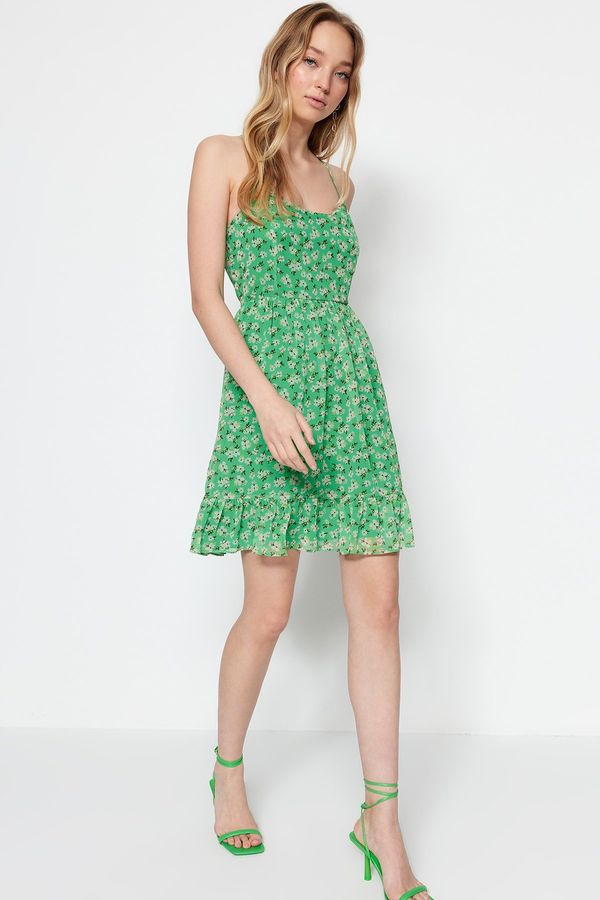 Trendyol Trendyol Green Waist Opening Mini Woven Patterned Woven Dress