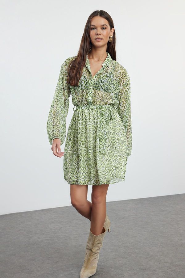 Trendyol Trendyol Green Waisted Mini Lined Chiffon Woven Dress