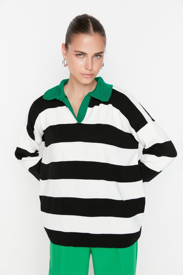 Trendyol Trendyol Green Wide Pattern Striped Knitted Sweater