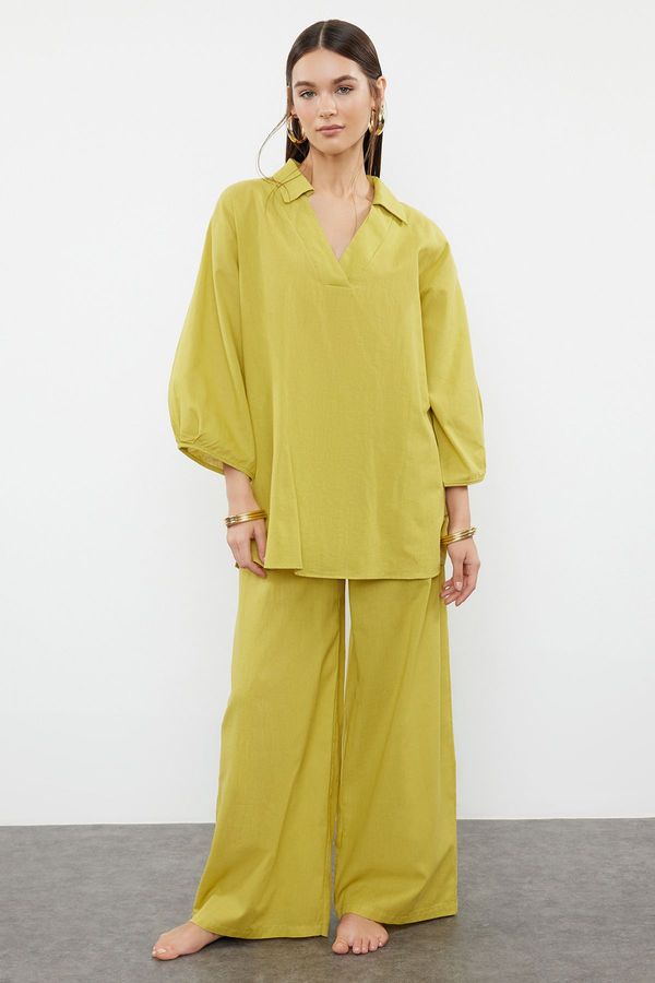 Trendyol Trendyol Green Woven 100% Cotton Blouse and Trousers Set