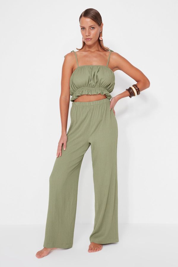 Trendyol Trendyol Green Woven Frill Blouse and Pants Suit