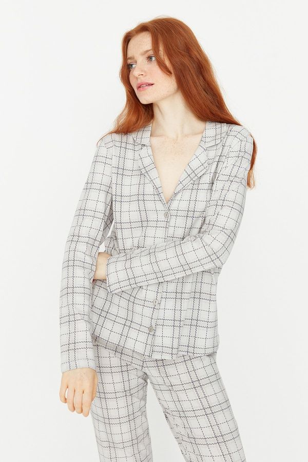 Trendyol Trendyol Grey 100% Cotton Plaid Knitted Pajamas Set