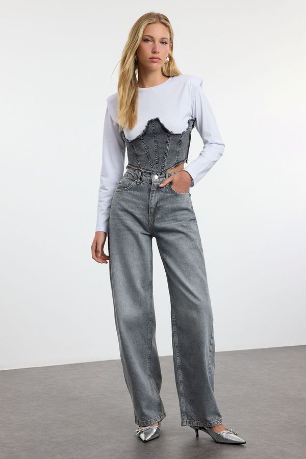 Trendyol Trendyol Grey High Waist Barrel Baggy Jeans