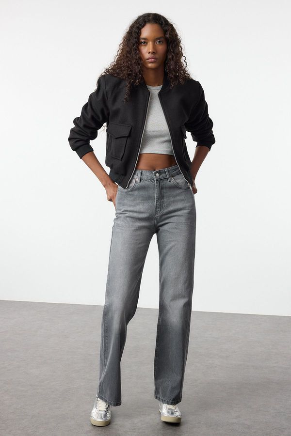 Trendyol Trendyol Grey High Waist Wide Leg Jeans