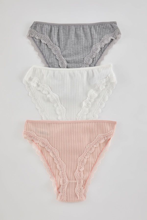 Trendyol Trendyol Grey-Multicolored 3-Pack Classic Knitted Panties with Lace Detail