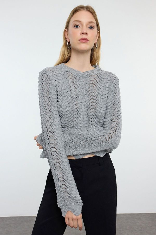 Trendyol Trendyol Grey Openwork/Perforated Crew Neck Knitwear Sweater