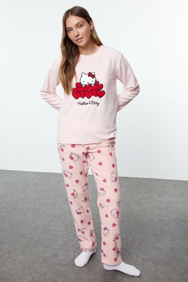 Trendyol Trendyol Hello Kitty Licensed Pink Heart Fleece Winter Knitted Pajamas Set