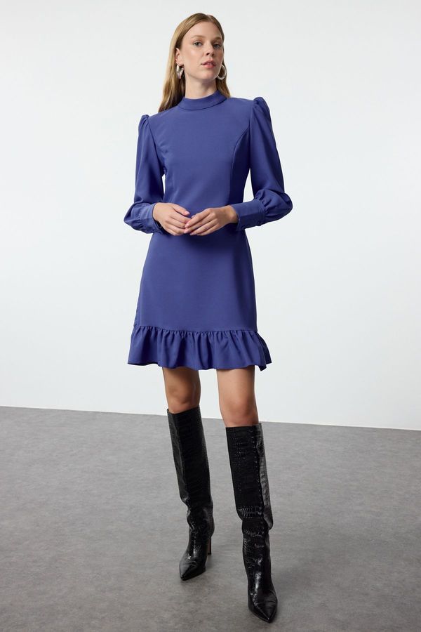 Trendyol Trendyol Indigo A-Line High Collar Skirt Gathered Mini Woven Dress