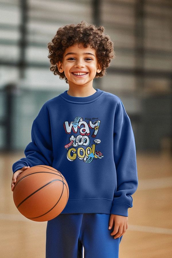 Trendyol Trendyol Indigo Boy Slogan Knitted Sweatshirt